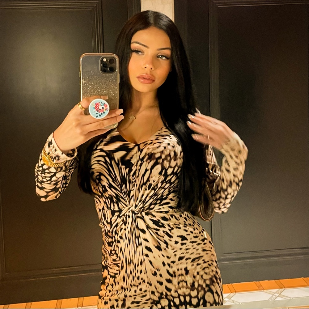 Jennifer Lopez Women's Dress Size XS Animal Print Long Sleeve Bodycon